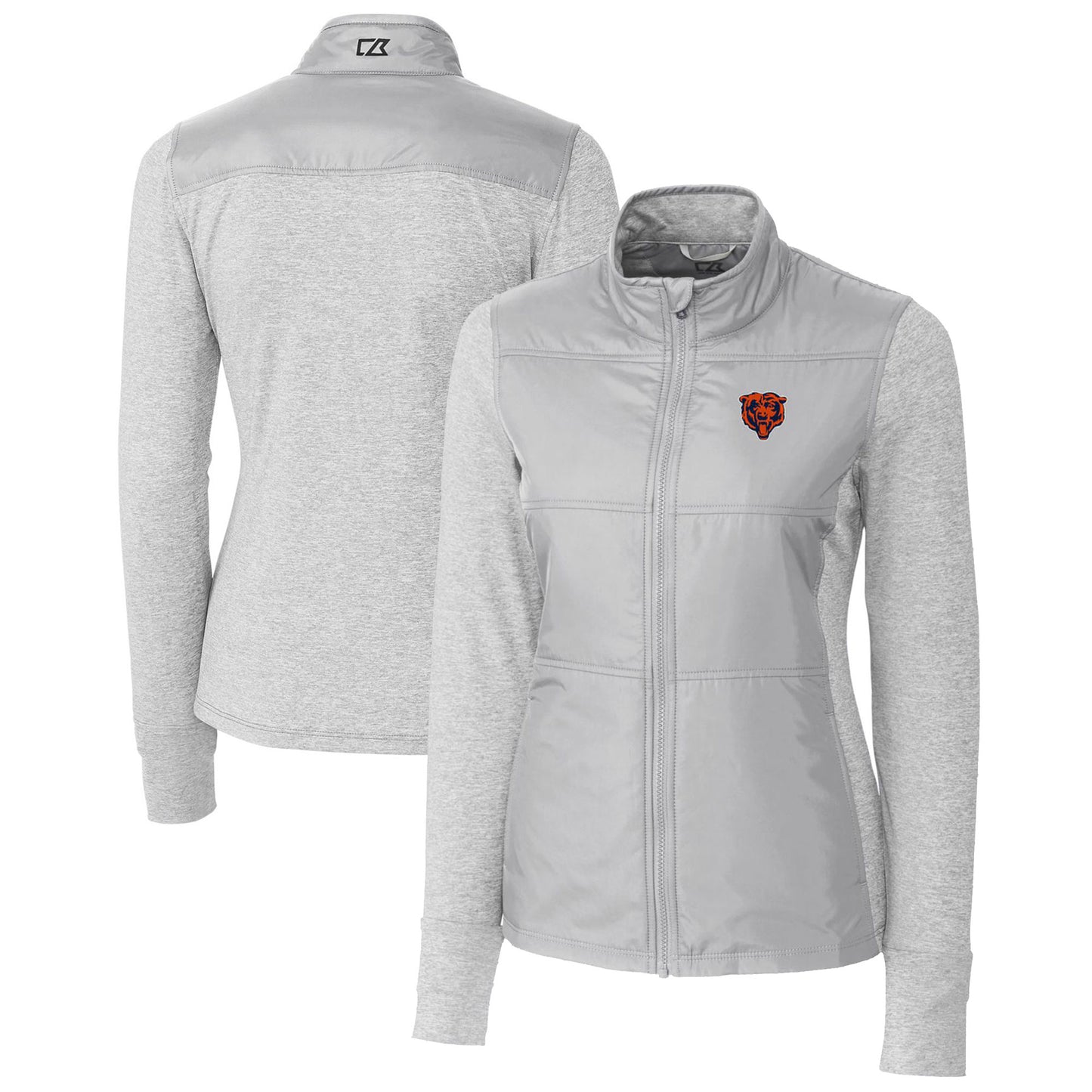 Women's Cutter & Buck Gray Chicago Bears Throwback Logo Stealth Hybrid Quilted Full-Zip Windbreaker Jacket