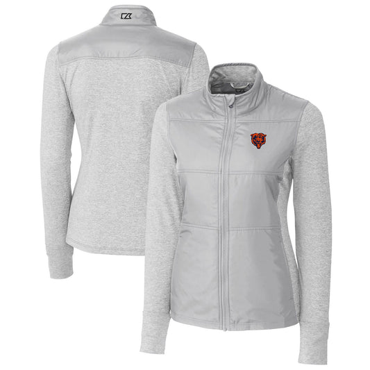 Women's Cutter & Buck Gray Chicago Bears Throwback Logo Stealth Hybrid Quilted Full-Zip Windbreaker Jacket