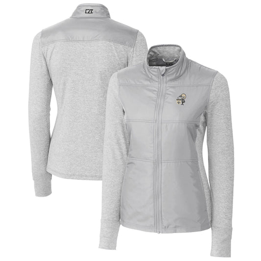 Women's Cutter & Buck Gray New Orleans Saints Throwback Logo Stealth Hybrid Quilted Full-Zip Windbreaker Jacket