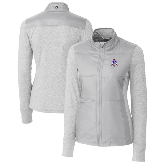 Women's Cutter & Buck Gray New England Patriots Throwback Logo Stealth Hybrid Quilted Full-Zip Windbreaker Jacket