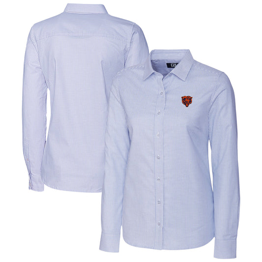 Women's Cutter & Buck Light Blue Chicago Bears Throwback Logo Stretch Oxford Stripe Long Sleeve Button-Up Shirt