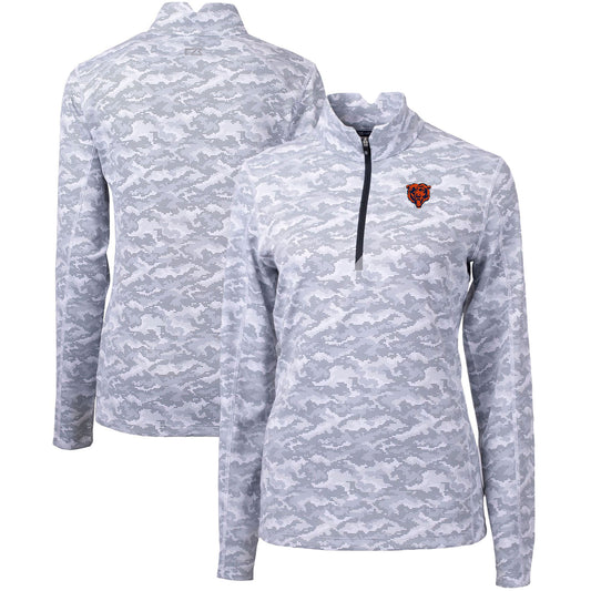 Women's Cutter & Buck Charcoal Chicago Bears Throwback Logo Traverse Camo Quarter-Zip Pullover Top