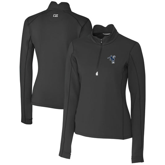 Women's Cutter & Buck Black Indianapolis Colts Throwback Logo Traverse Stretch Quarter-Zip Pullover Top