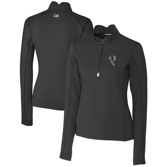 Women's Cutter & Buck Black Atlanta Falcons Throwback Logo Traverse Stretch Quarter-Zip Pullover Top