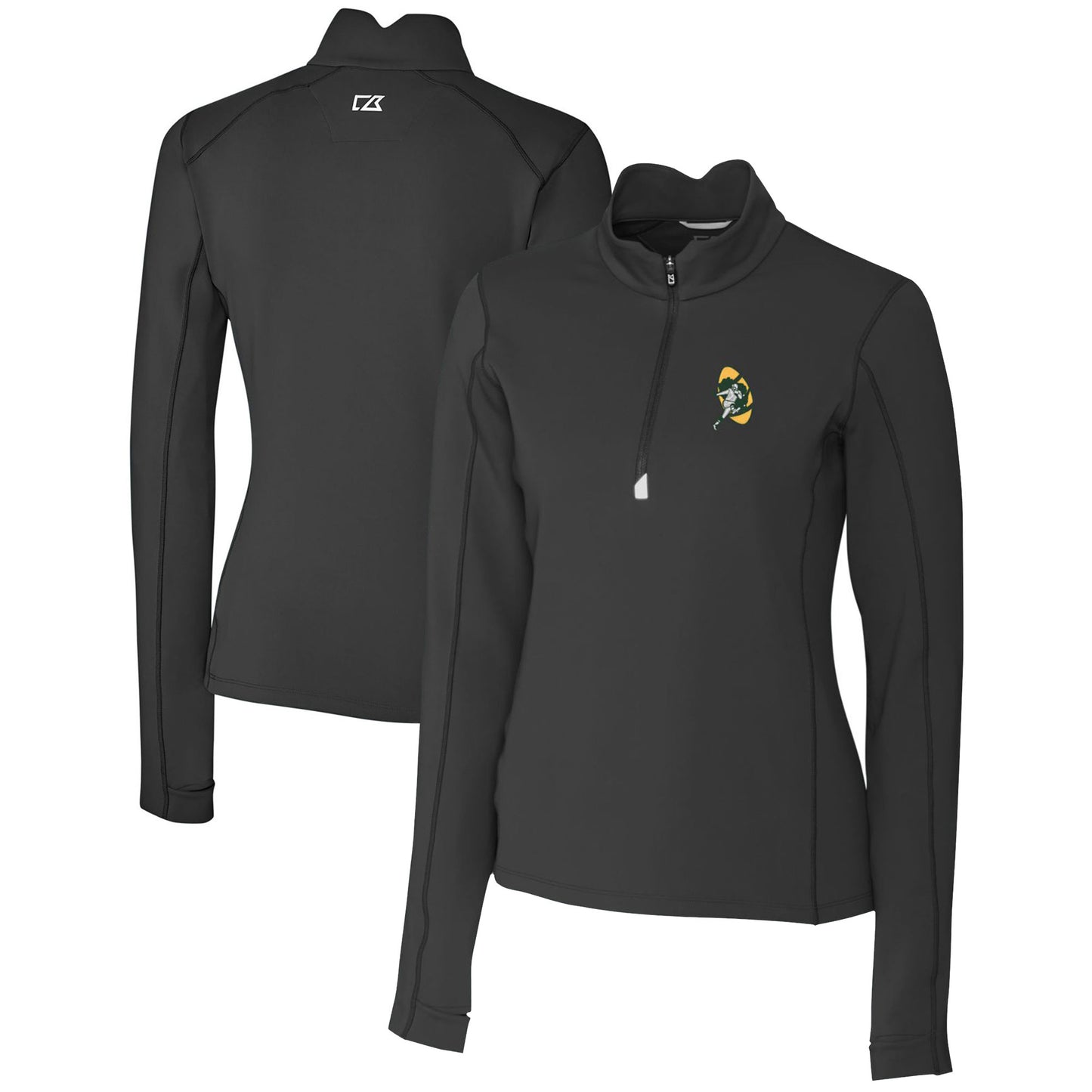 Women's Cutter & Buck Black Green Bay Packers Throwback Logo Traverse Stretch Quarter-Zip Pullover Top