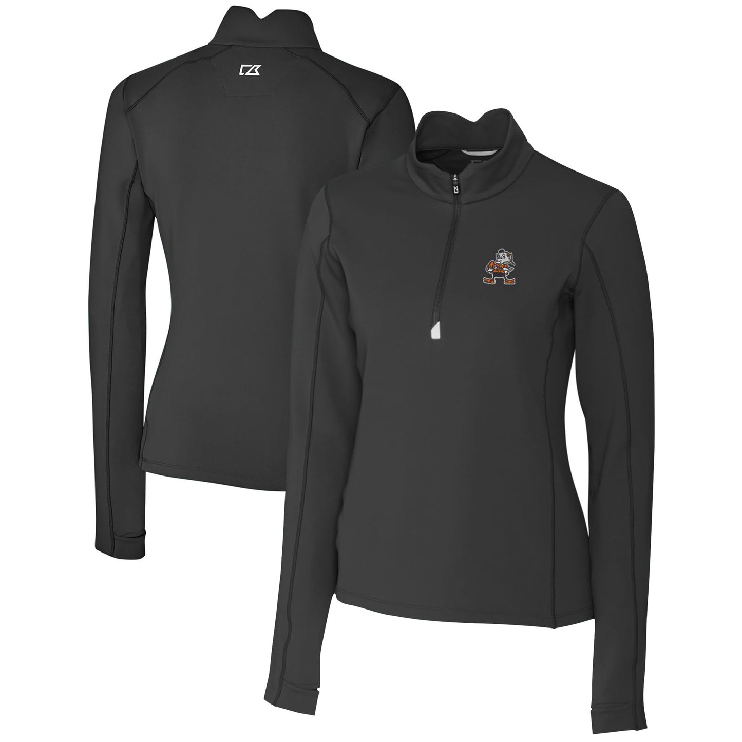 Women's Cutter & Buck Black Cleveland Browns Throwback Logo Traverse Stretch Quarter-Zip Pullover Top
