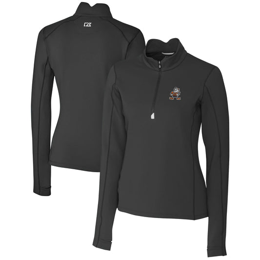 Women's Cutter & Buck Black Cleveland Browns Throwback Logo Traverse Stretch Quarter-Zip Pullover Top