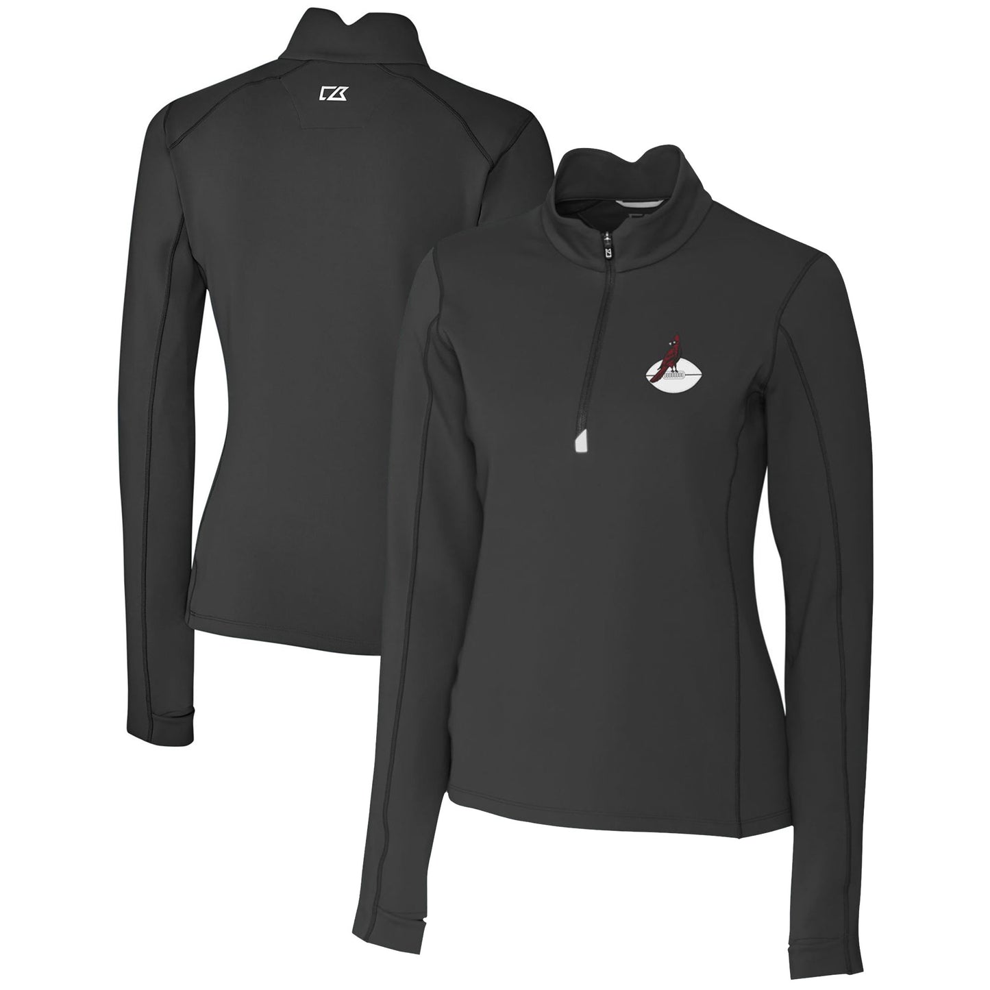 Women's Cutter & Buck Black Arizona Cardinals Throwback Logo Traverse Stretch Quarter-Zip Pullover Top