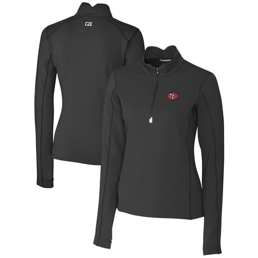 Women's Cutter & Buck Black San Francisco 49ers Throwback Logo Traverse Stretch Quarter-Zip Pullover Top