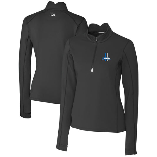 Women's Cutter & Buck Black Detroit Lions Throwback Logo Traverse Stretch Quarter-Zip Pullover Top