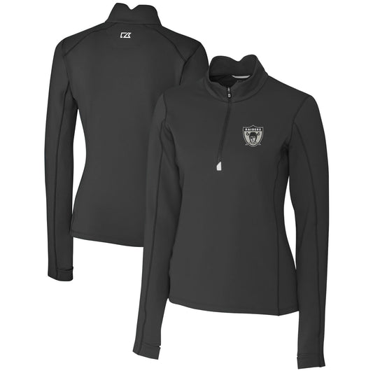 Women's Cutter & Buck Black Las Vegas Raiders Throwback Logo Traverse Stretch Quarter-Zip Pullover Top