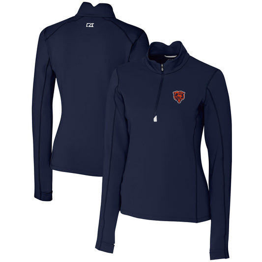 Women's Cutter & Buck Navy Chicago Bears Throwback Logo Traverse Stretch Quarter-Zip Pullover Top