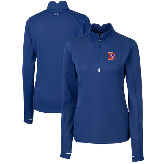 Women's Cutter & Buck Royal Denver Broncos Throwback Logo Traverse Stretch Quarter-Zip Pullover Top