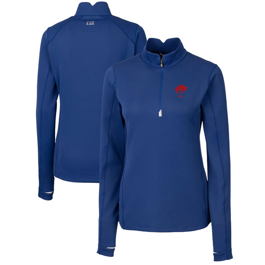 Women's Cutter & Buck Royal Buffalo Bills Throwback Logo Traverse Stretch Quarter-Zip Pullover Top