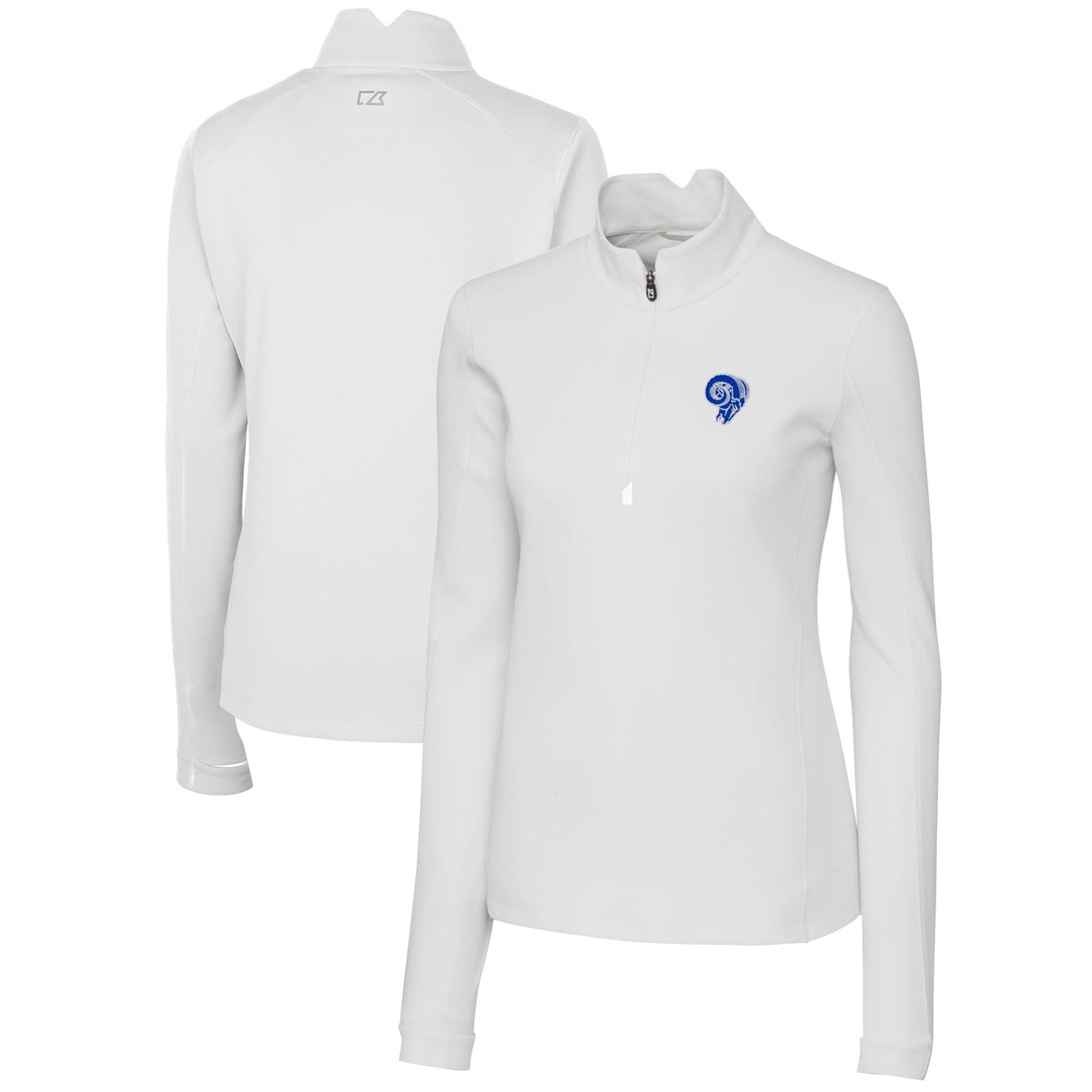 Women's Cutter & Buck White Los Angeles Rams Throwback Logo Traverse Stretch Quarter-Zip Pullover Top