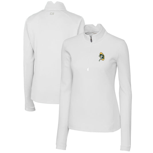 Women's Cutter & Buck White Green Bay Packers Throwback Logo Traverse Stretch Quarter-Zip Pullover Top