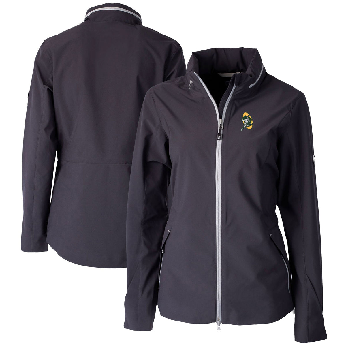 Women's Cutter & Buck Black Green Bay Packers Throwback Logo Vapor Full-Zip Rain Jacket