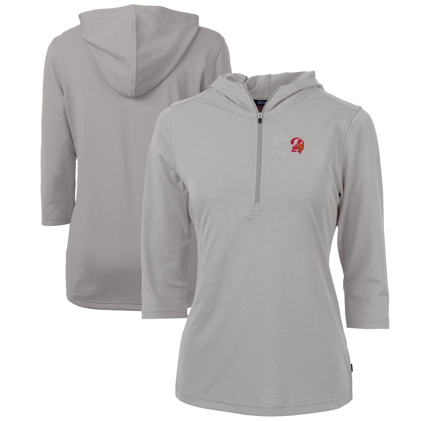 Women's Cutter & Buck Gray Tampa Bay Buccaneers Throwback Logo Virtue Eco Pique 3/4 Sleeve Half-Zip Pullover Hoodie