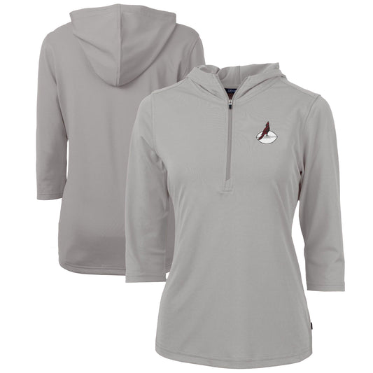 Women's Cutter & Buck Gray Arizona Cardinals Throwback Logo Virtue Eco Pique 3/4 Sleeve Half-Zip Pullover Hoodie