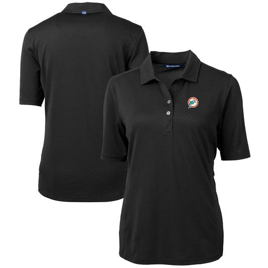 Women's Cutter & Buck Black Miami Dolphins Throwback Logo Virtue Eco Pique Recycled Polo