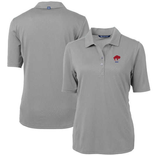 Women's Cutter & Buck Gray Buffalo Bills Throwback Logo Virtue Eco Pique Recycled Polo