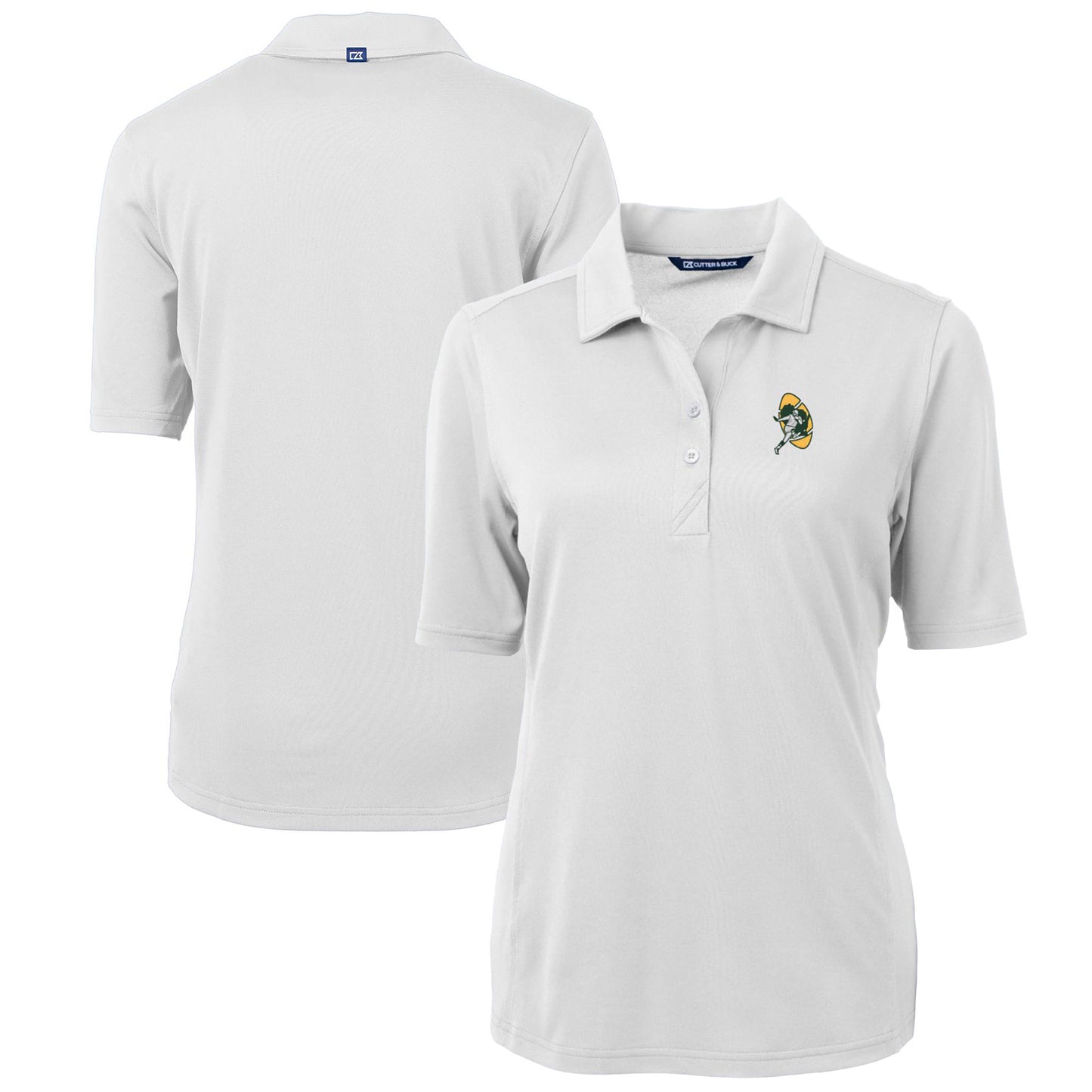 Women's Cutter & Buck White Green Bay Packers Throwback Logo Virtue Eco Pique Recycled Polo