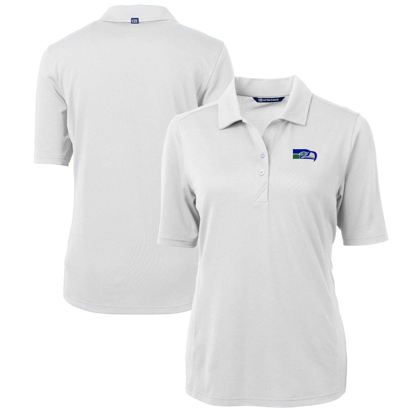 Women's Cutter & Buck White Seattle Seahawks Throwback Logo Virtue Eco Pique Recycled Polo