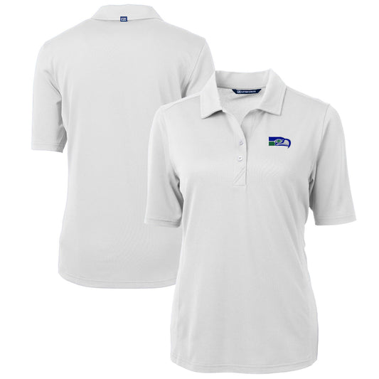 Women's Cutter & Buck White Seattle Seahawks Throwback Logo Virtue Eco Pique Recycled Polo