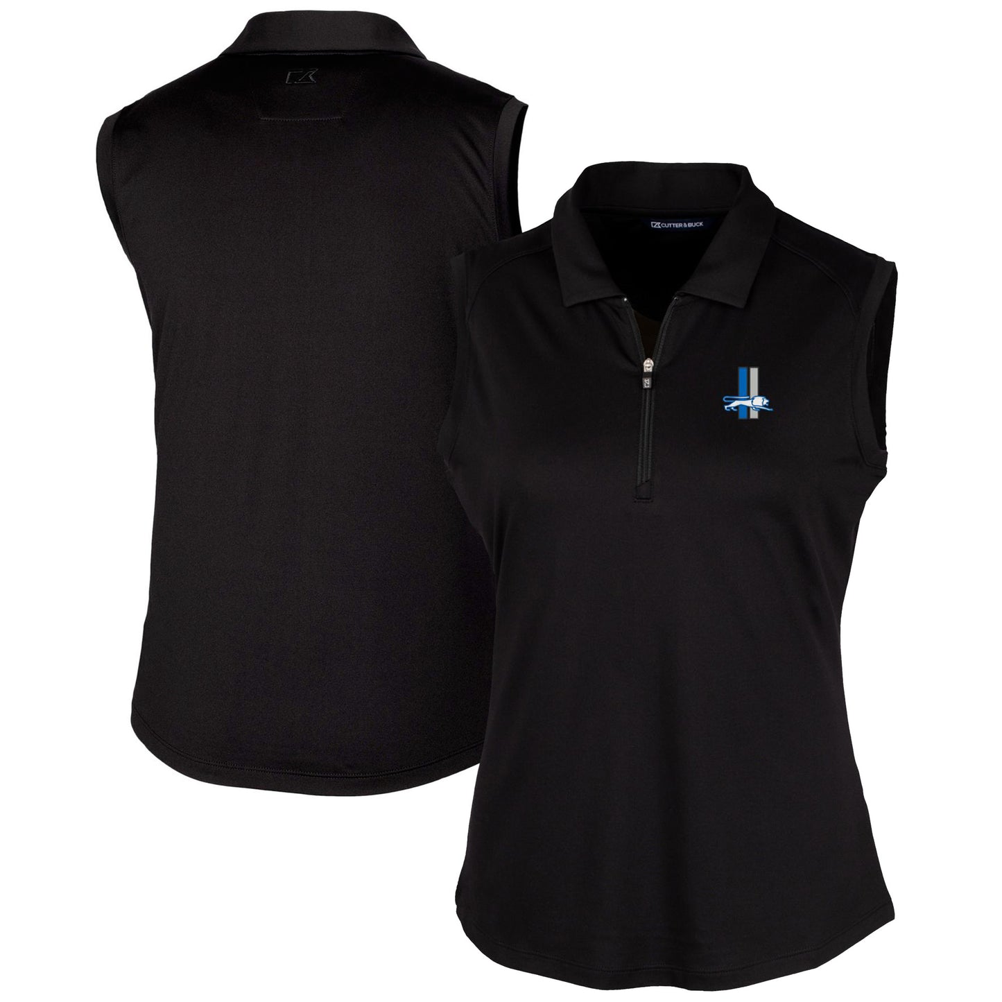 Women's Cutter & Buck Black Detroit Lions Throwback Logo Forge Stretch Sleeveless Polo