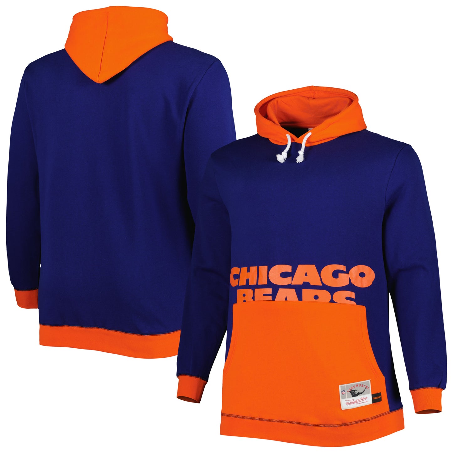 Men's Mitchell & Ness Navy/Orange Chicago Bears Big & Tall Big Face Pullover Hoodie