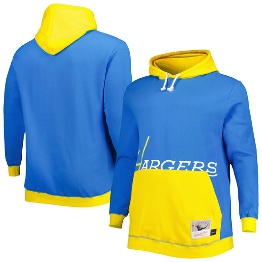 Men's Mitchell & Ness Powder Blue/Gold Los Angeles Chargers Big & Tall Big Face Pullover Hoodie