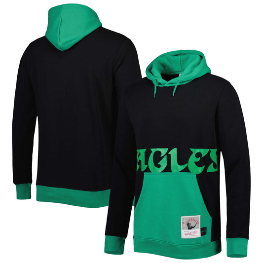 Men's Mitchell & Ness Black/Midnight Green Philadelphia Eagles Big & Tall Big Face Pullover Hoodie