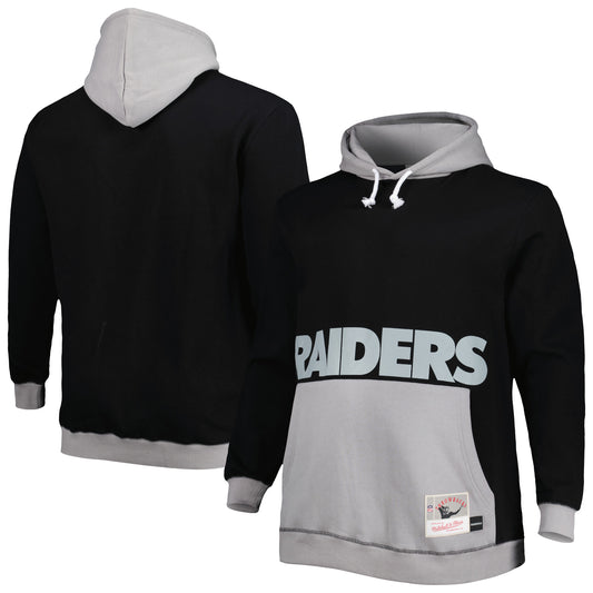 Men's Mitchell & Ness Black/Silver Las Vegas Raiders Big & Tall Big Face Pullover Hoodie