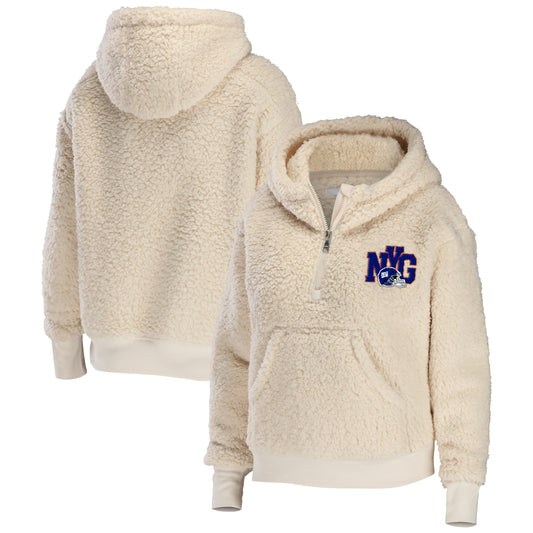 Women's WEAR by Erin Andrews Cream New York Giants Sherpa Half-Zip Hoodie