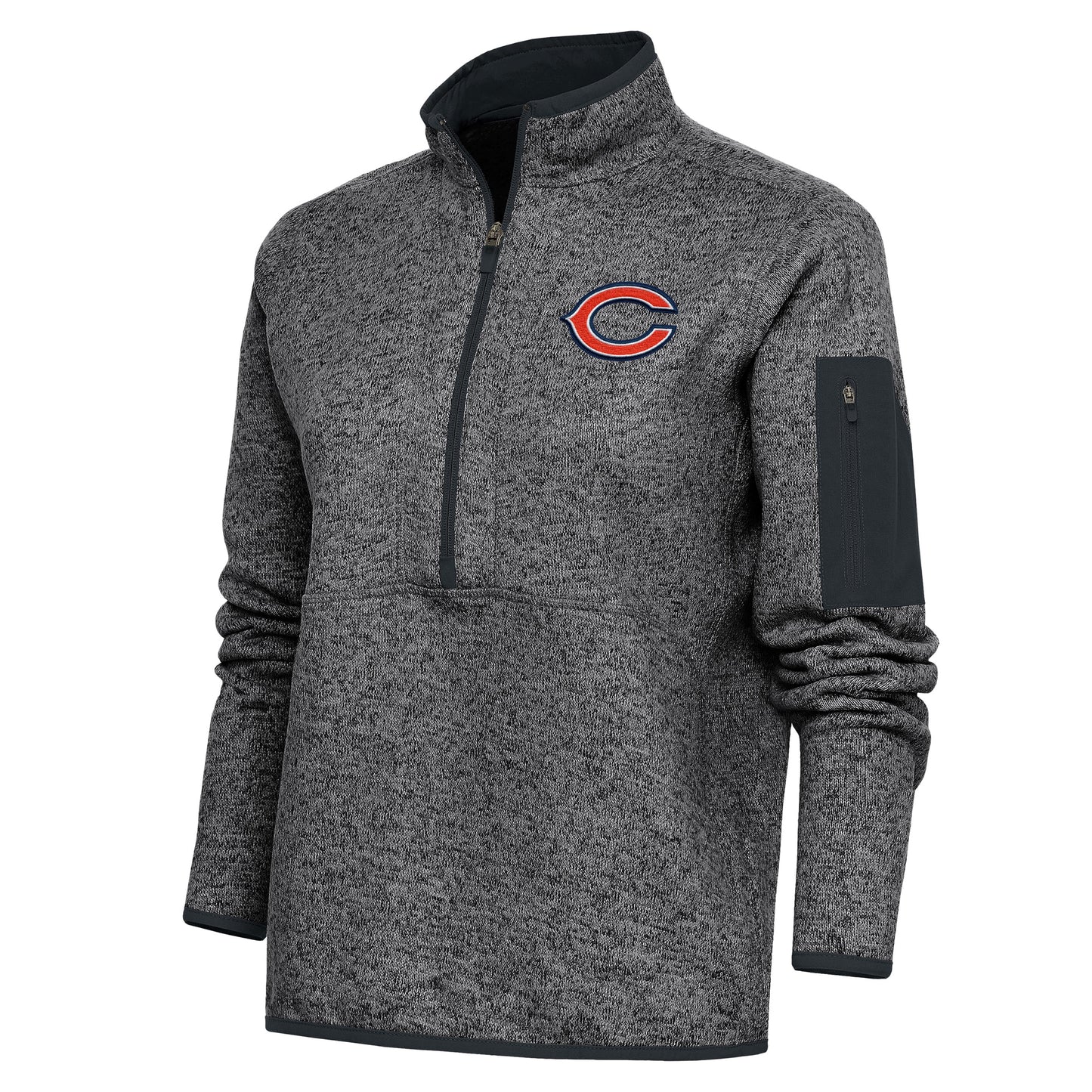 Women's Antigua Heather Charcoal Chicago Bears Team Logo Fortune Half-Zip Pullover Jacket