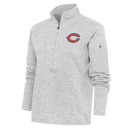 Women's Antigua Heather Gray Chicago Bears Team Logo Fortune Half-Zip Pullover Jacket