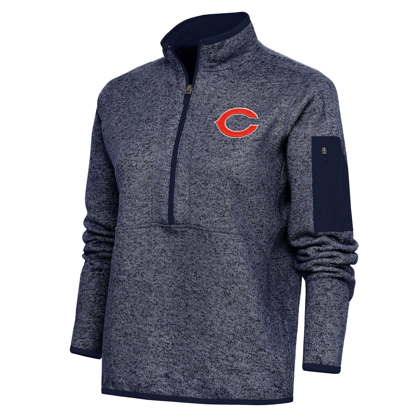 Women's Antigua Heather Navy Chicago Bears Team Logo Fortune Half-Zip Pullover Jacket