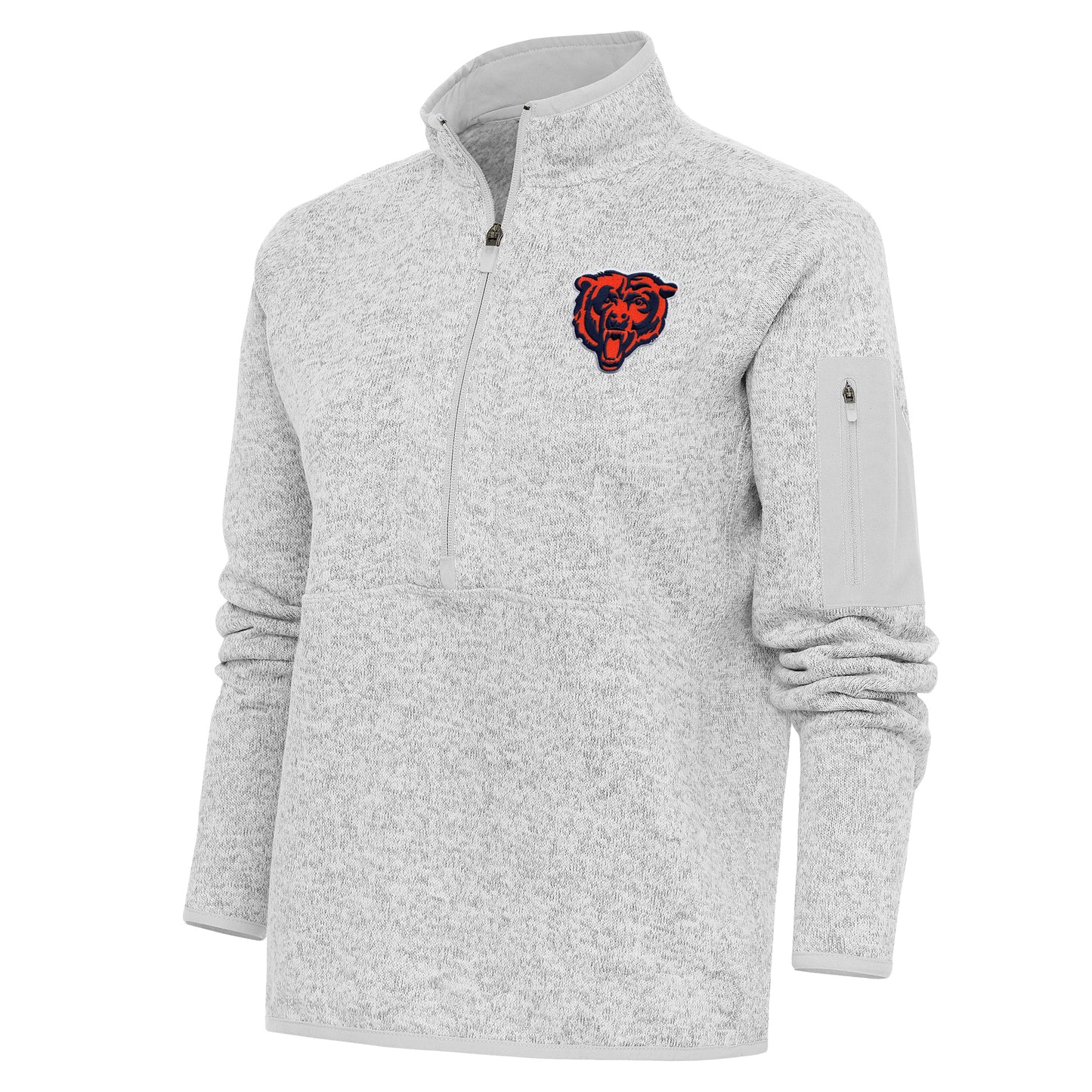 Women's Antigua Heather Gray Chicago Bears Team Logo Fortune Half-Zip Pullover Jacket