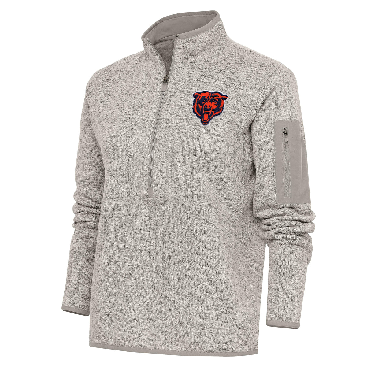 Women's Antigua Oatmeal Chicago Bears Team Logo Fortune Half-Zip Pullover Jacket