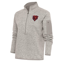 Women's Antigua Oatmeal Chicago Bears Team Logo Fortune Half-Zip Pullover Jacket