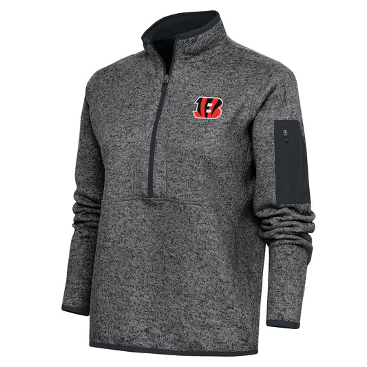 Women's Antigua Heather Charcoal Cincinnati Bengals Team Logo Fortune Half-Zip Pullover Jacket