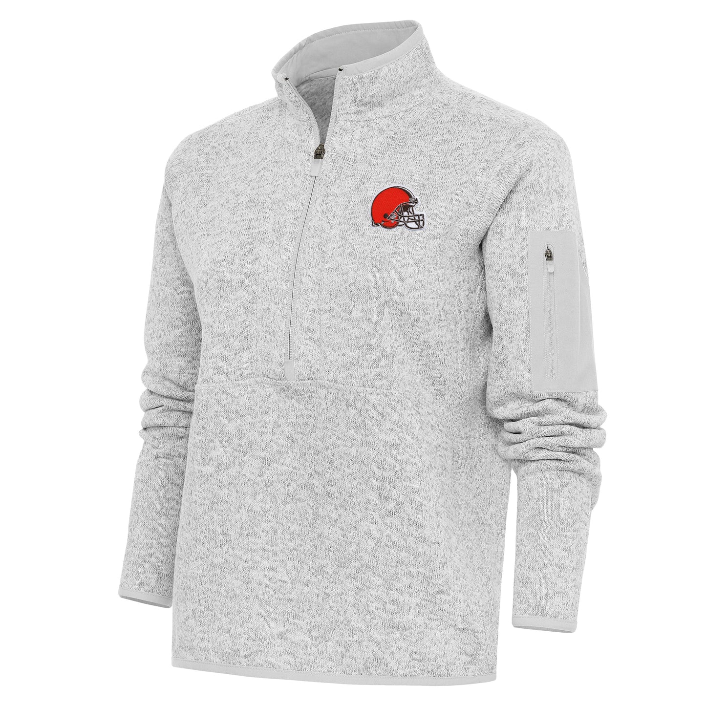 Women's Antigua Heather Gray Cleveland Browns Team Logo Fortune Half-Zip Pullover Jacket