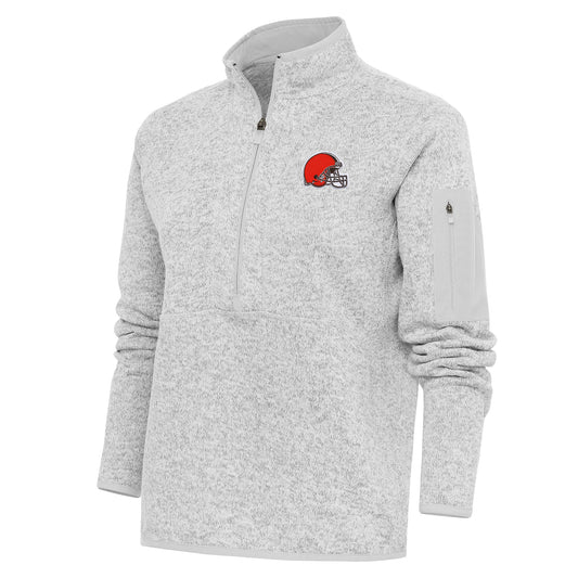 Women's Antigua Heather Gray Cleveland Browns Team Logo Fortune Half-Zip Pullover Jacket