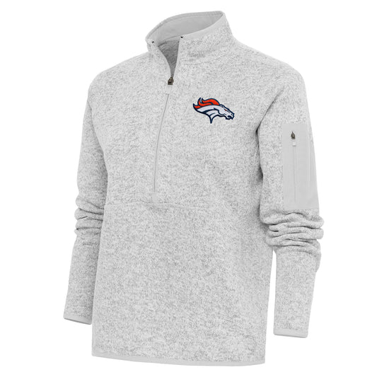 Women's Antigua Heather Gray Denver Broncos Team Logo Fortune Half-Zip Pullover Jacket