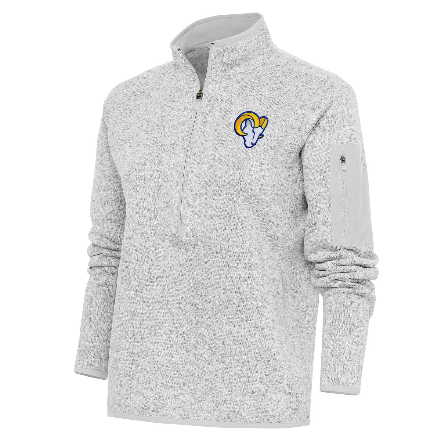 Women's Antigua Heather Gray Los Angeles Rams Team Logo Fortune Half-Zip Pullover Jacket