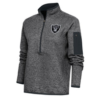 Women's Antigua Heather Charcoal Las Vegas Raiders Team Logo Fortune Half-Zip Pullover Jacket