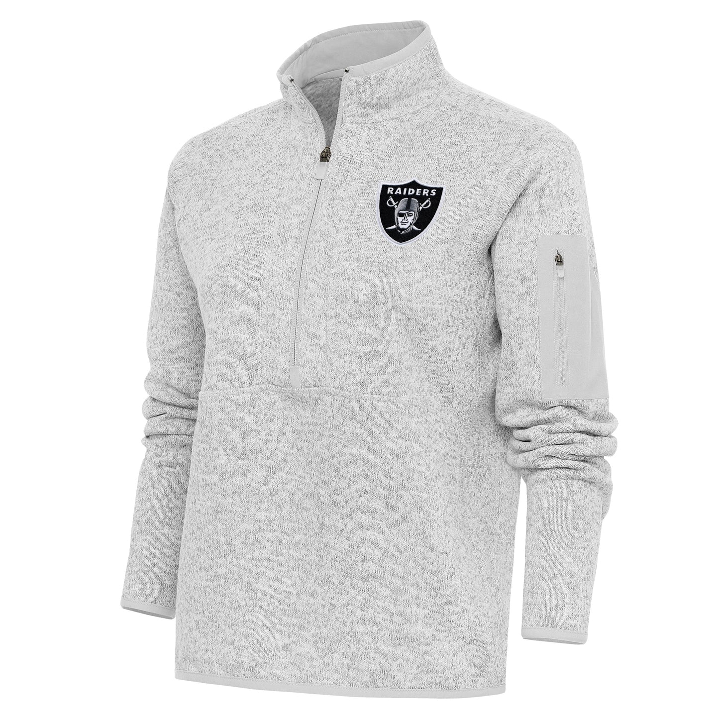 Women's Antigua Heather Gray Las Vegas Raiders Team Logo Fortune Half-Zip Pullover Jacket