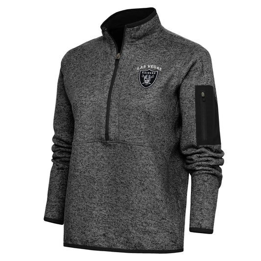 Women's Antigua Heather Black Las Vegas Raiders Team Logo Fortune Half-Zip Pullover Jacket