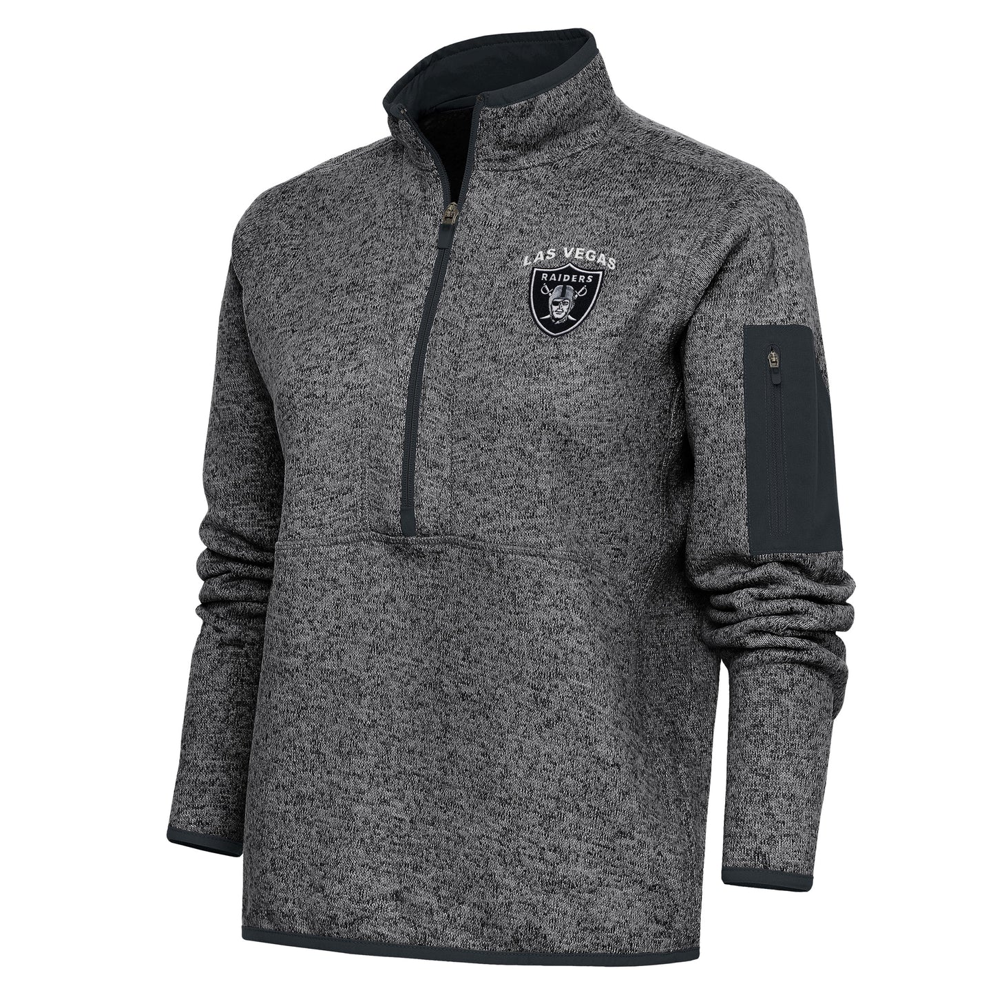 Women's Antigua Heather Charcoal Las Vegas Raiders Team Logo Fortune Half-Zip Pullover Jacket