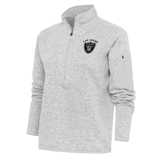 Women's Antigua Heather Gray Las Vegas Raiders Team Logo Fortune Half-Zip Pullover Jacket